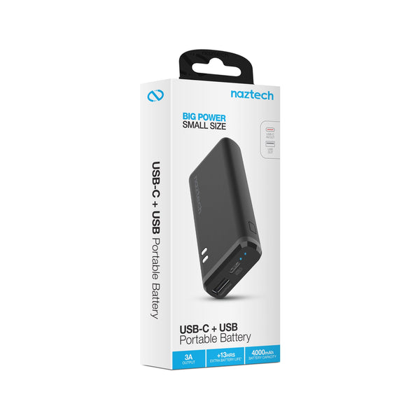 Power Bank Naztech de 4000mAh (USB-C + USB) con 13 Horas de Batería - Arboleda Store
