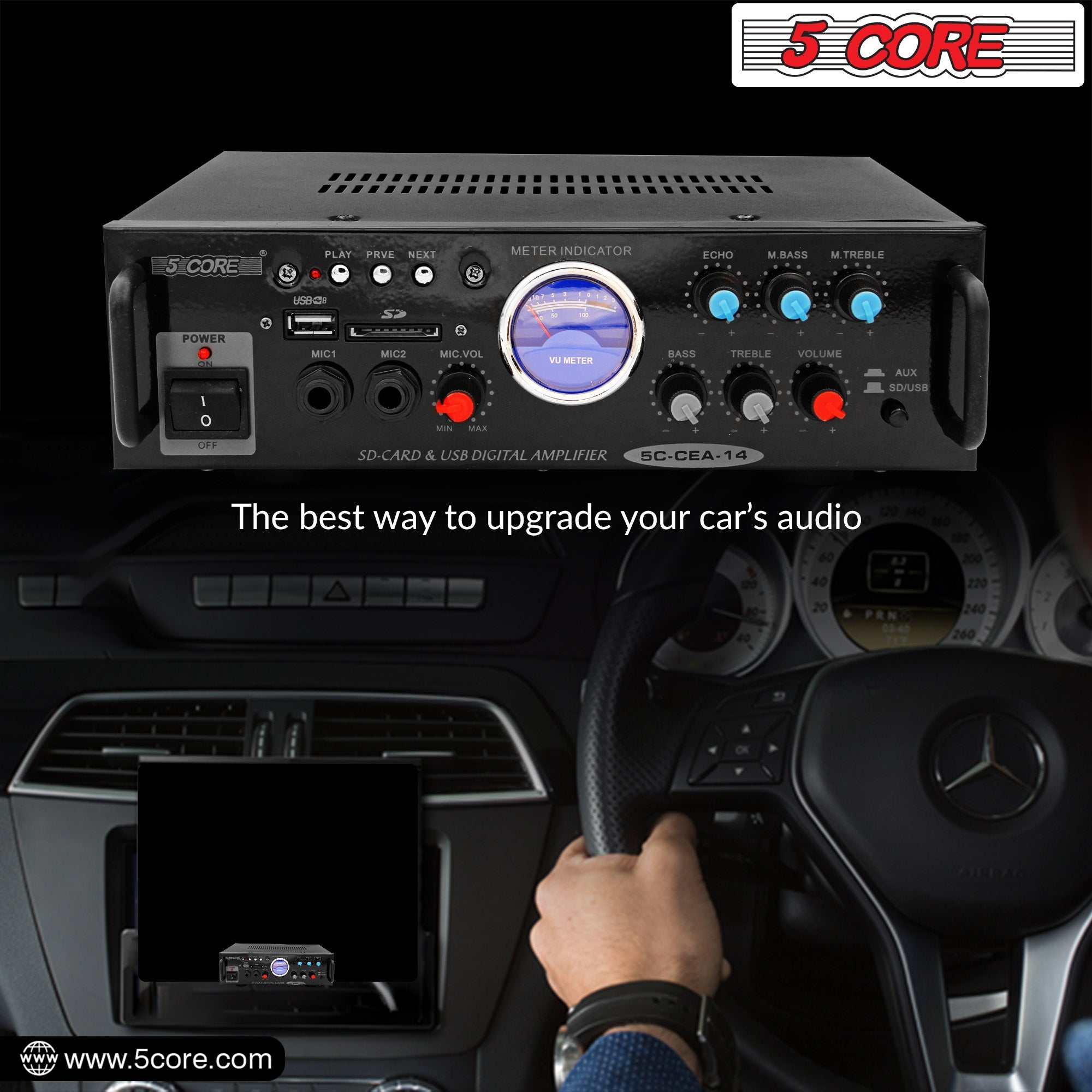 Amplificador de Doble Canal 5Core para Sistema de Audio de Coche, Receptor de Audio de 300 W - Arboleda Store