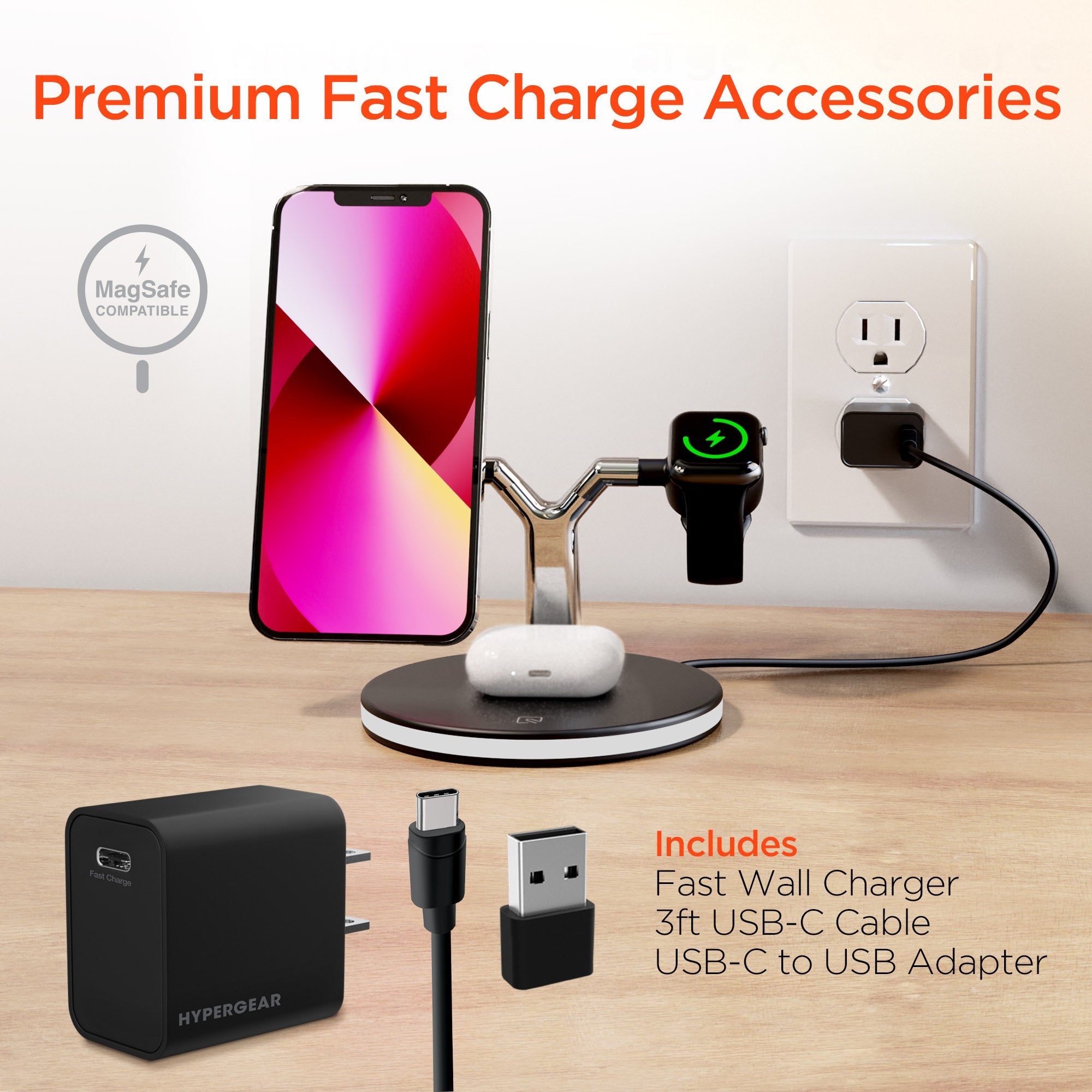 Soporte de Carga Inalámbrica MagSafe 3 en 1 HyperGear MaxCharge - Arboleda Store