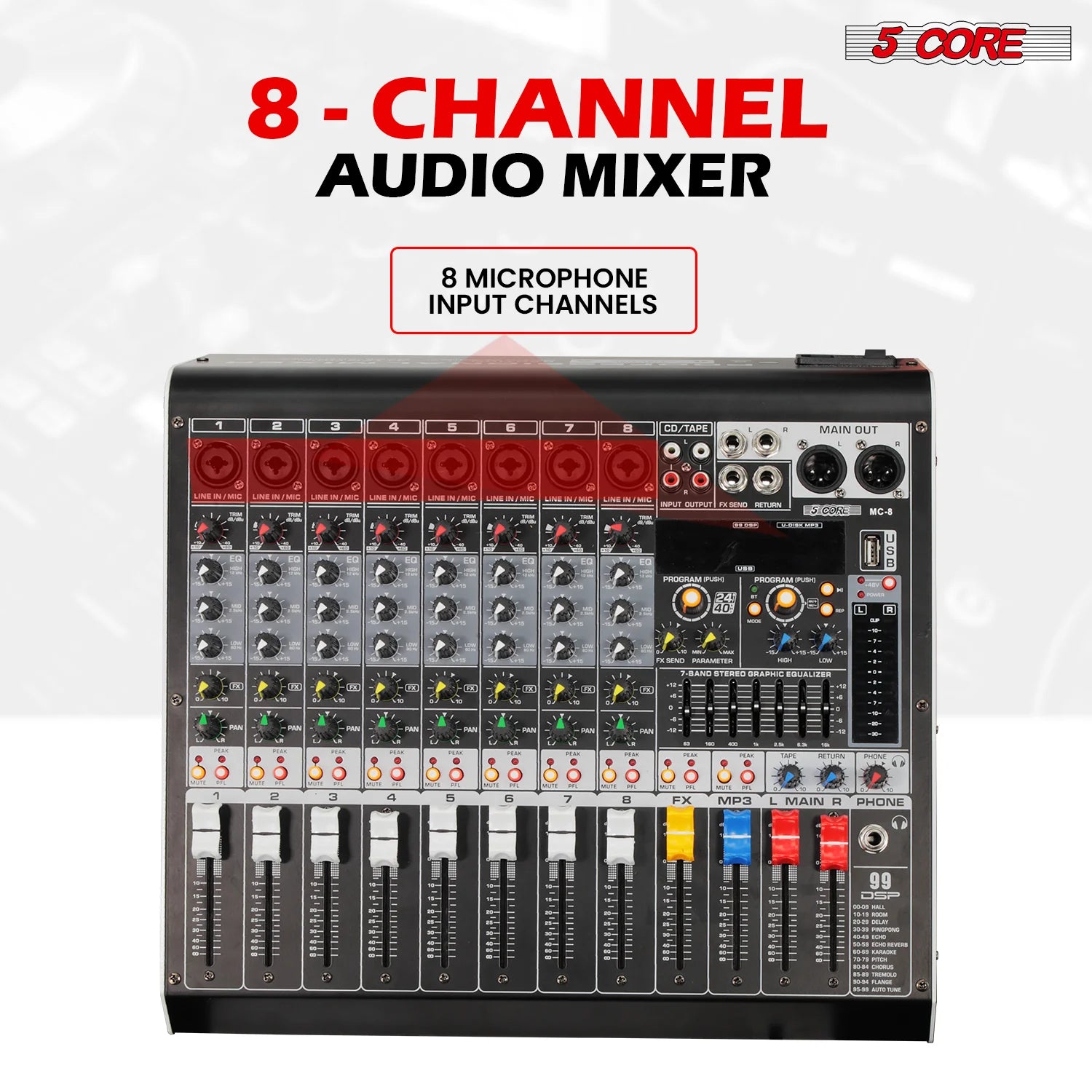 Consola de Sonido para DJ de 8 Canales con Mezcladora de Audio (Bluetooth y USB) - Arboleda Store