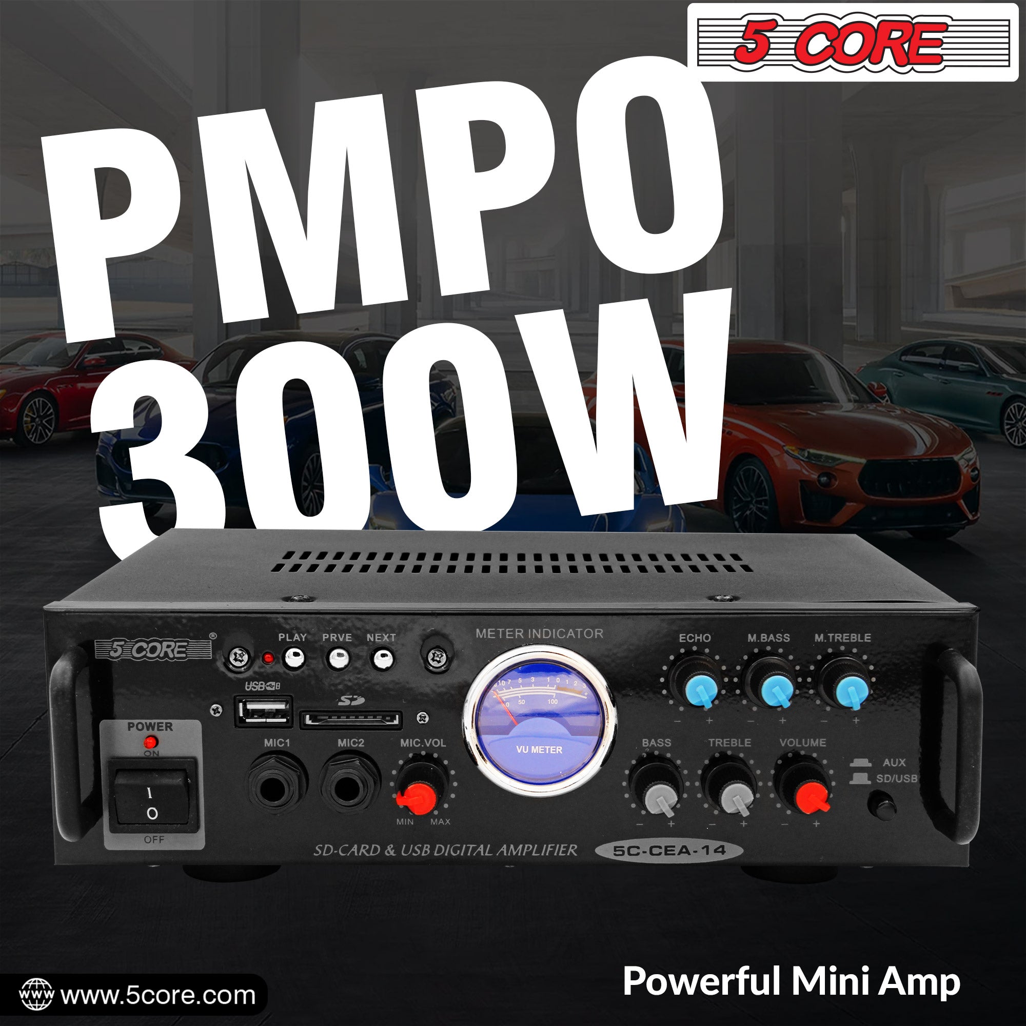 Amplificador de Doble Canal 5Core para Sistema de Audio de Coche, Receptor de Audio de 300 W - Arboleda Store