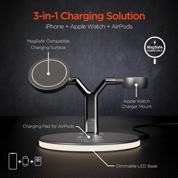 Soporte de Carga Inalámbrica MagSafe 3 en 1 HyperGear MaxCharge - Arboleda Store