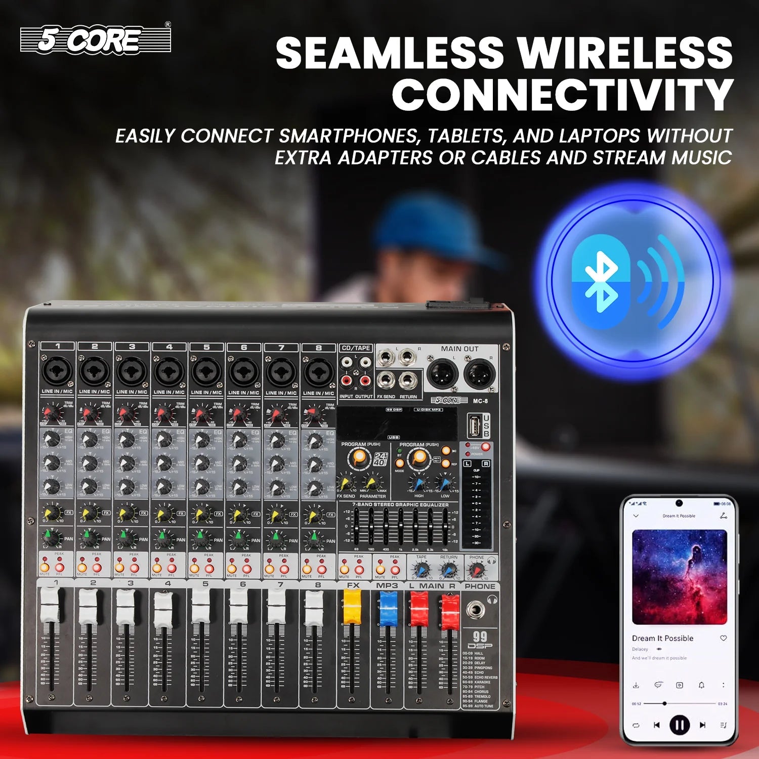 Consola de Sonido para DJ de 8 Canales con Mezcladora de Audio (Bluetooth y USB) - Arboleda Store