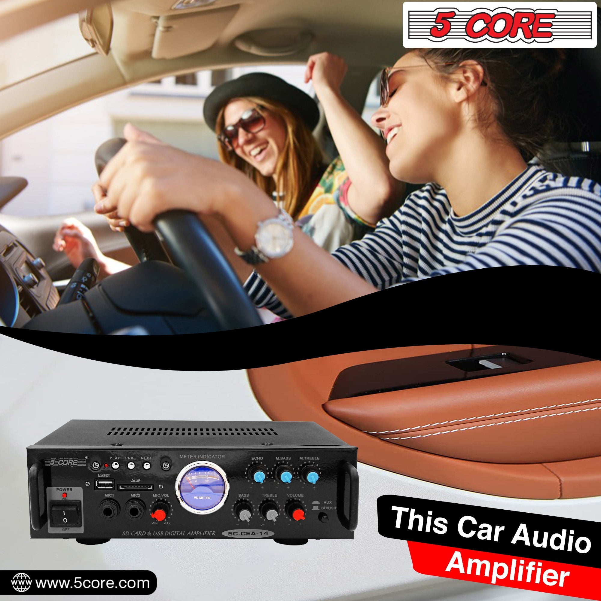 Amplificador de Doble Canal 5Core para Sistema de Audio de Coche, Receptor de Audio de 300 W - Arboleda Store