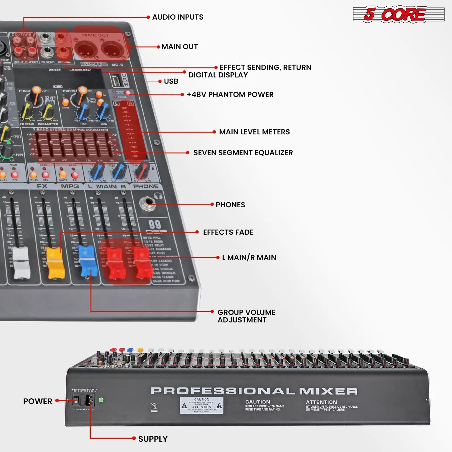 Consola de Sonido para DJ de 8 Canales con Mezcladora de Audio (Bluetooth y USB) - Arboleda Store
