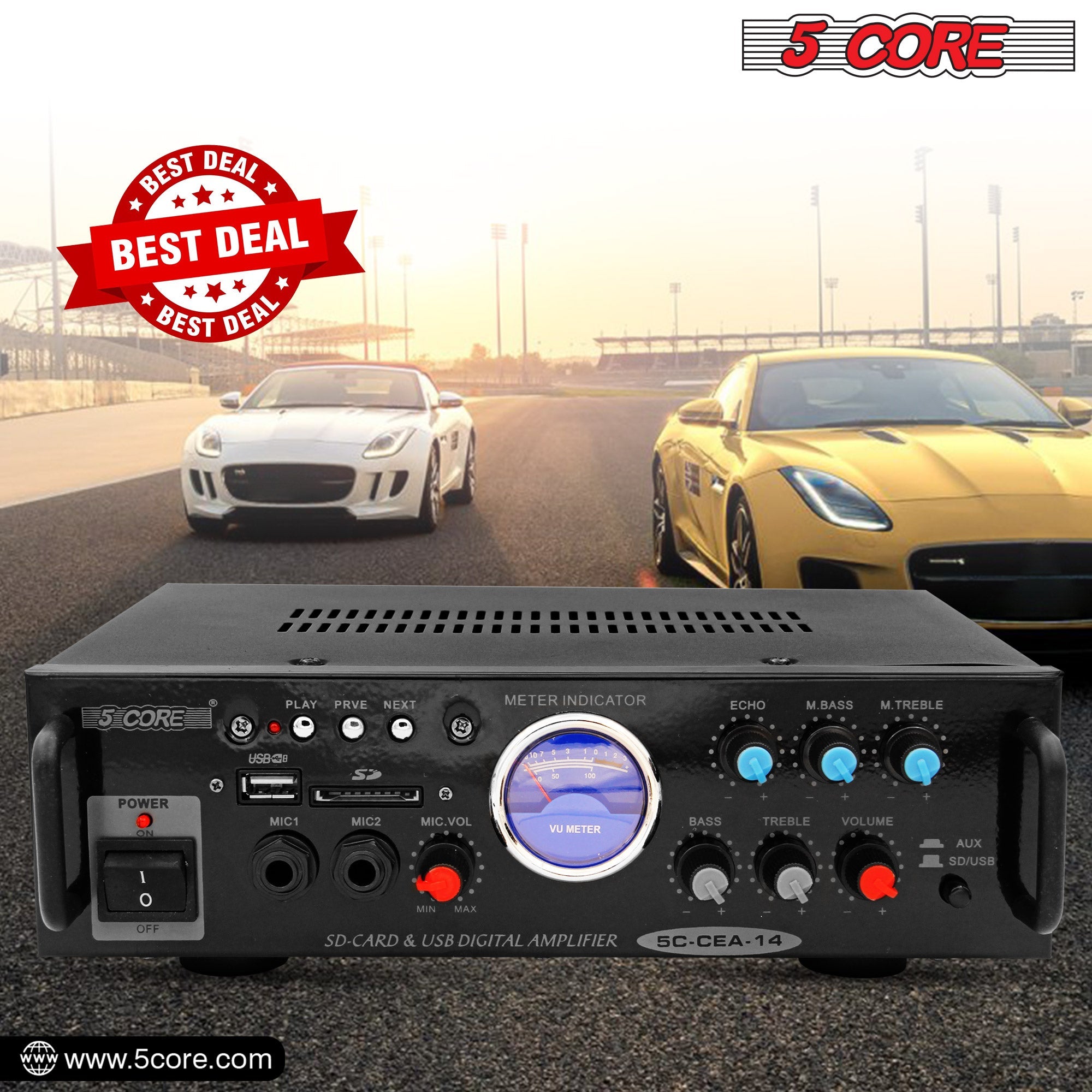 Amplificador de Doble Canal 5Core para Sistema de Audio de Coche, Receptor de Audio de 300 W - Arboleda Store