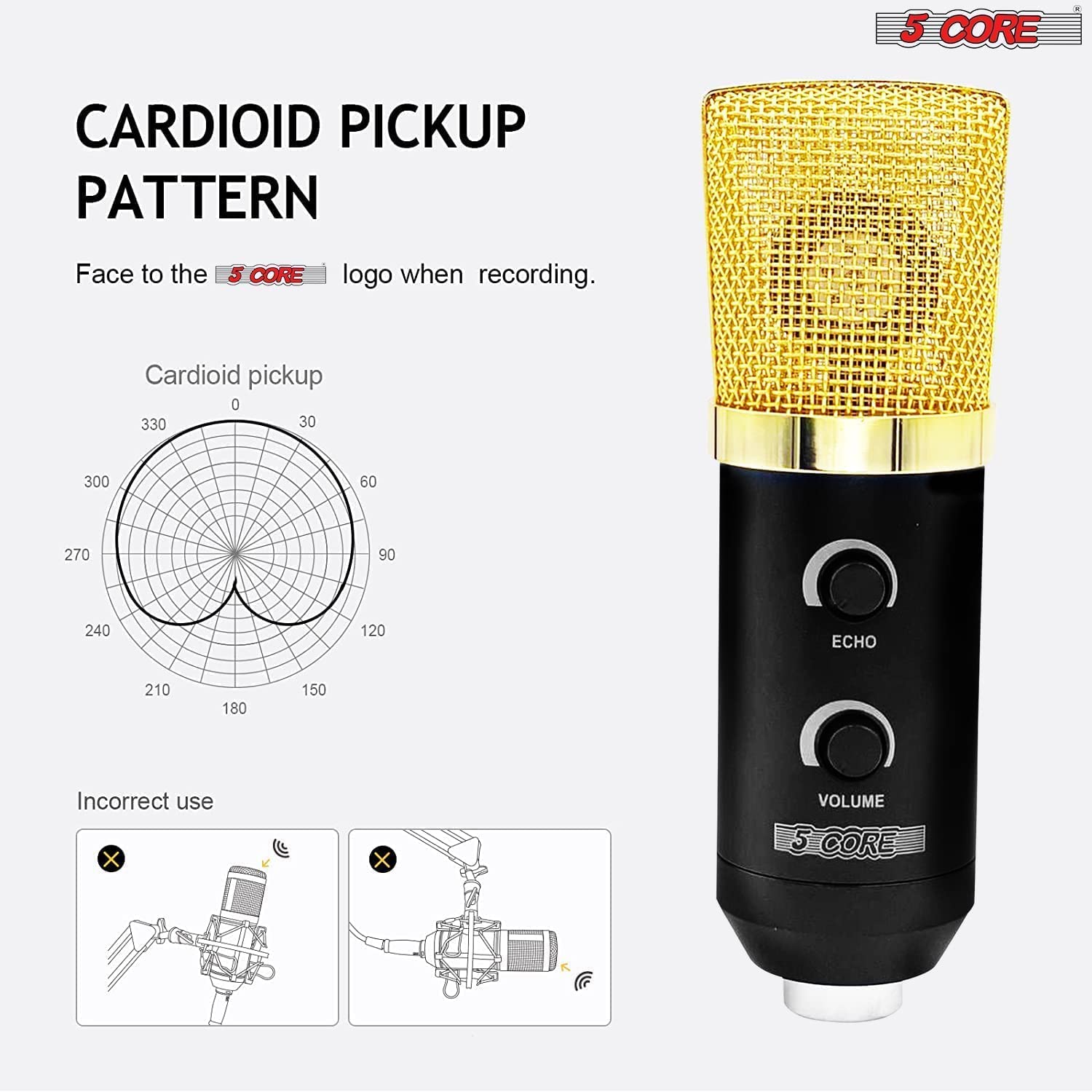 Micrófono de grabación 5Core con kit para pódcast – Micrófono condensador profesional - Arboleda Store