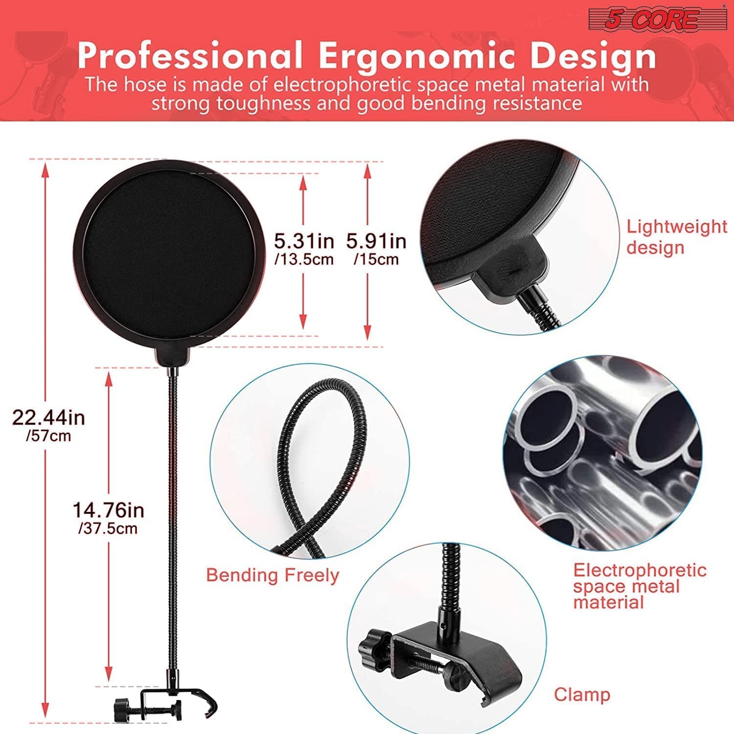 Micrófono de grabación 5Core con kit para pódcast – Micrófono condensador profesional - Arboleda Store