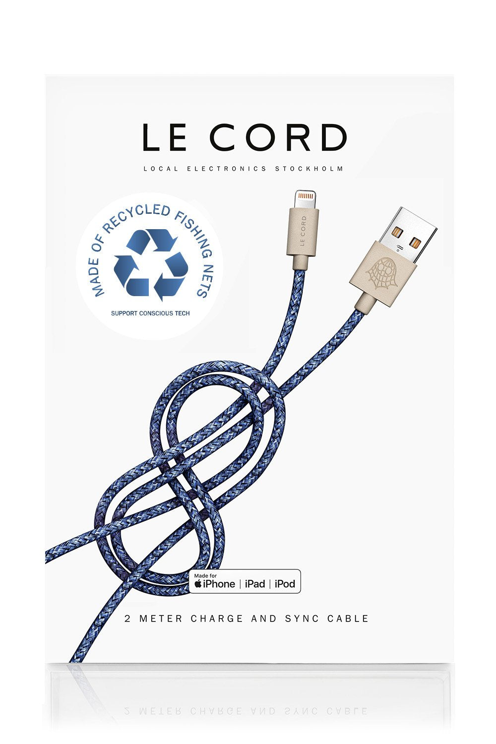Cable Lightning de 2 metros para iPhone (Azul) - Fabricado con redes de pesca recicladas - Arboleda Store
