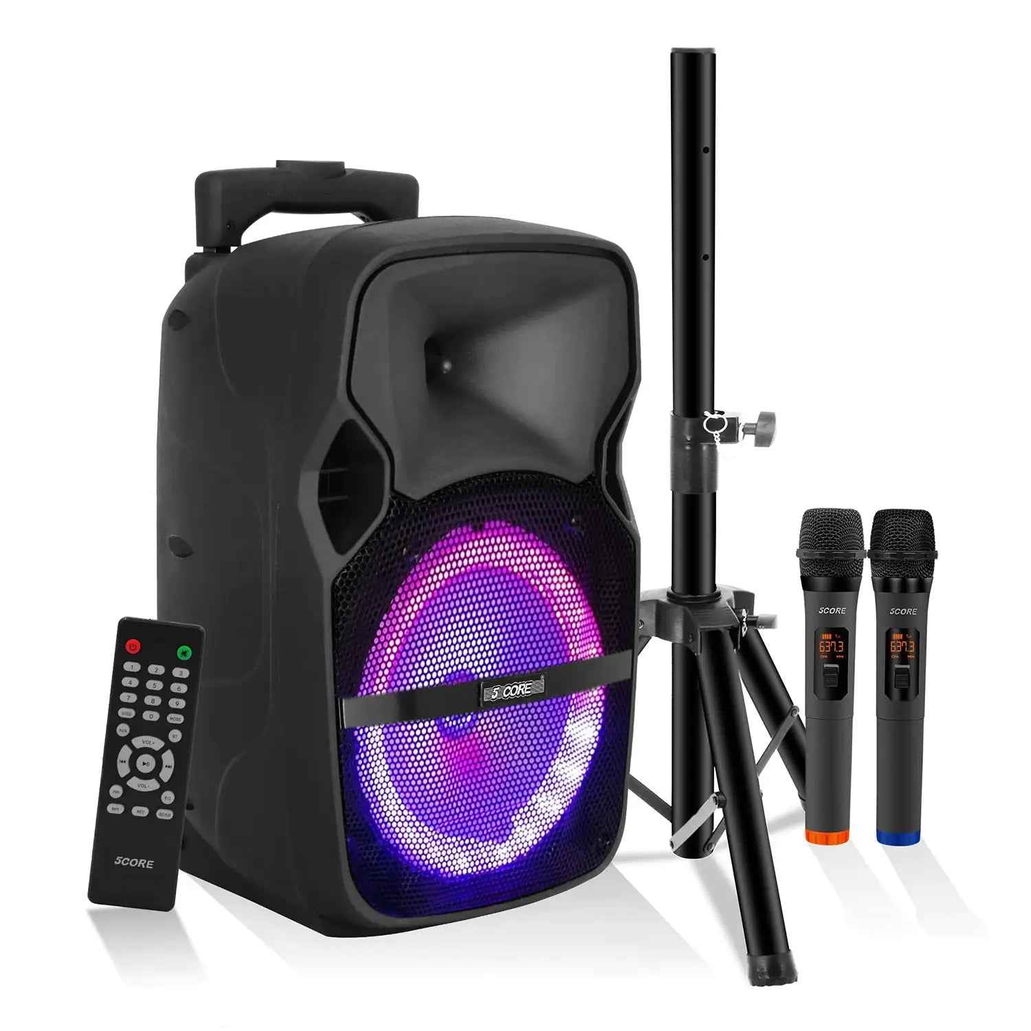 Altavoz Portátil PA Bluetooth de 8 Pulgadas 5Core para Fiestas y Karaoke Tipo Boombox + 2 Micrófonos