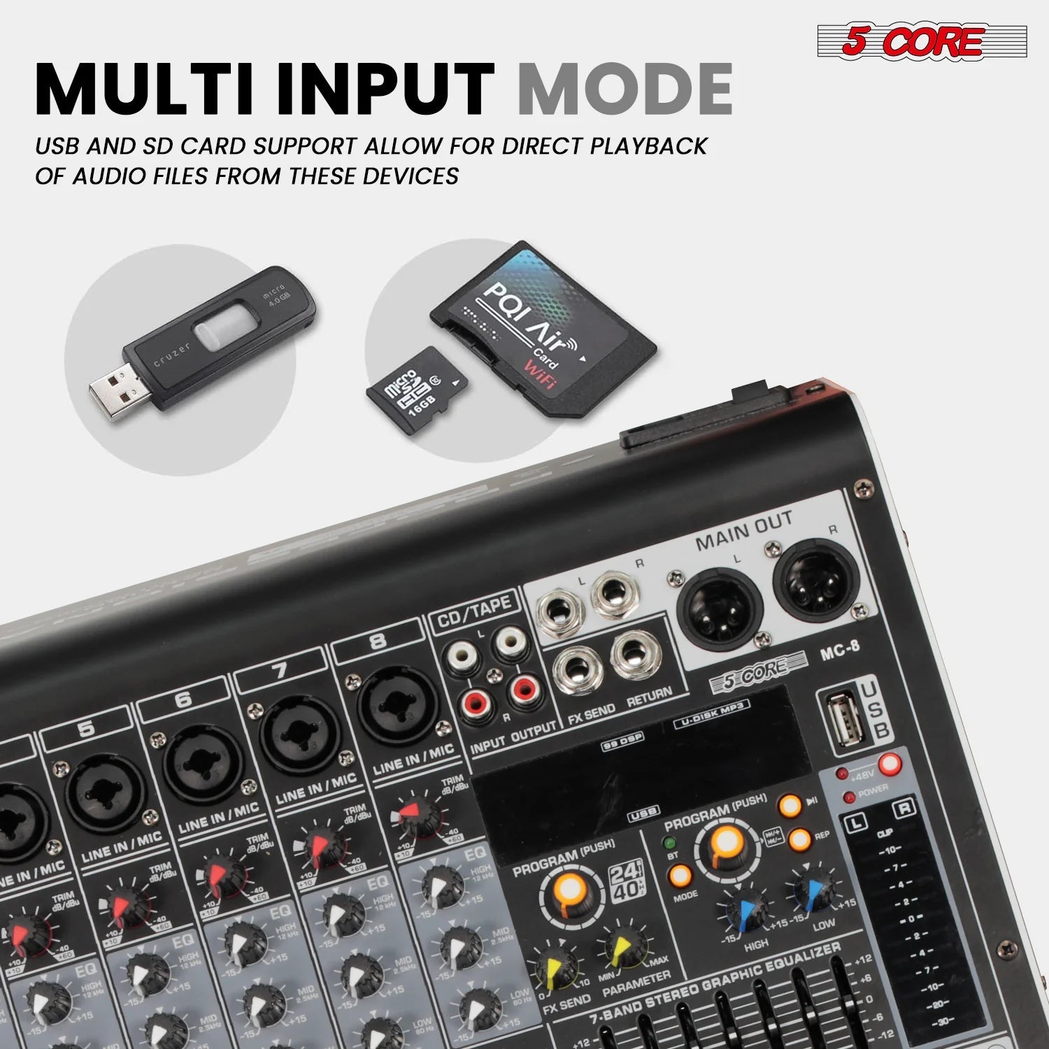 Consola de Sonido para DJ de 8 Canales con Mezcladora de Audio (Bluetooth y USB) - Arboleda Store