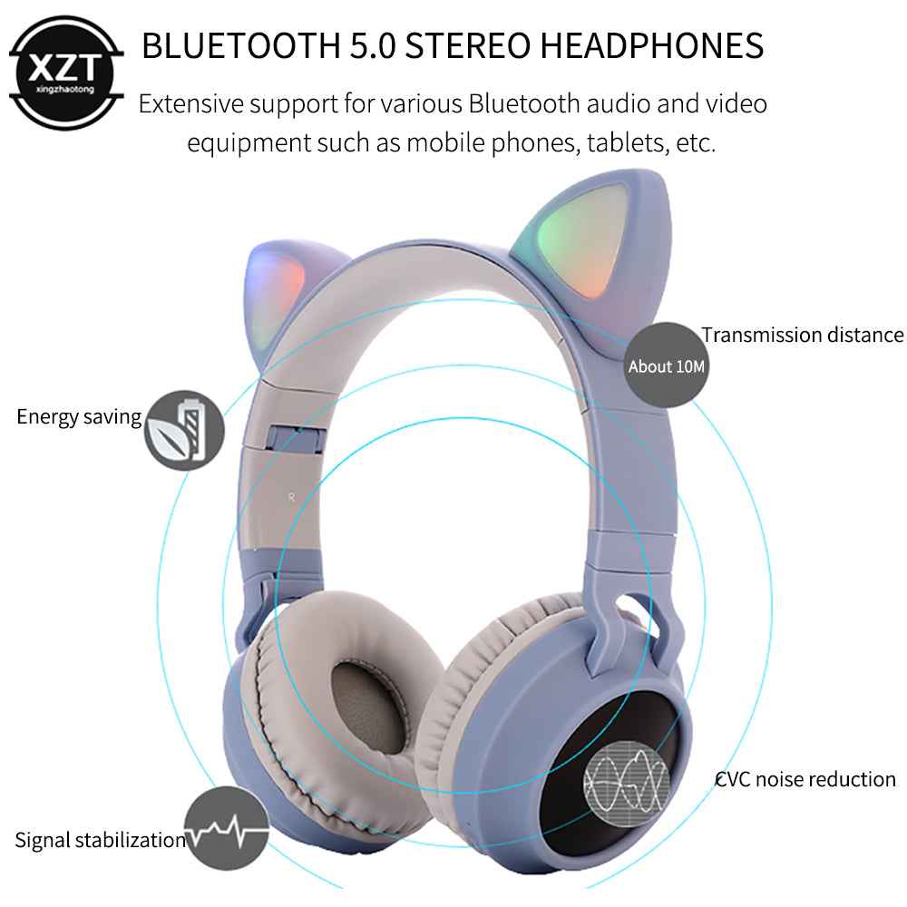 Audífonos Inalámbricos Bluetooth Plegables con Orejas de Gato y Super Bajos