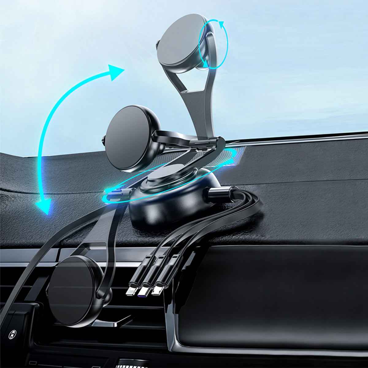 Cargador para Coche Magnético 3 en 1 Zunammy con Cable Triple