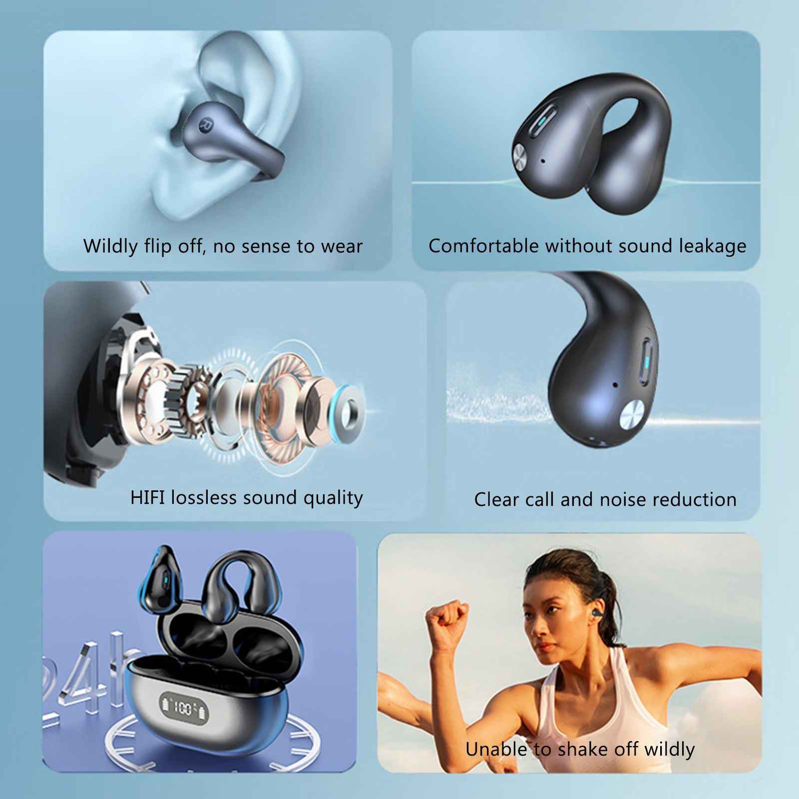 Audífonos Bluetooth 5.3 con Diseño de Clip y Resistencia al Agua
